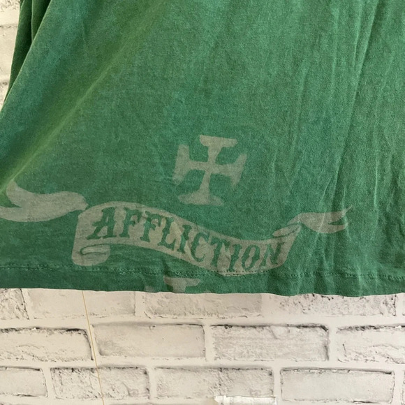 Women’s Affliction American Customs green v-neck skull graphic t-shirt, Size XL - Picture 6 of 6
